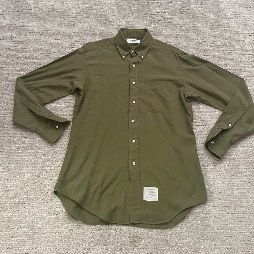 THOM BROWNE Olive Green Button Down Shirt Size 4 (XL)